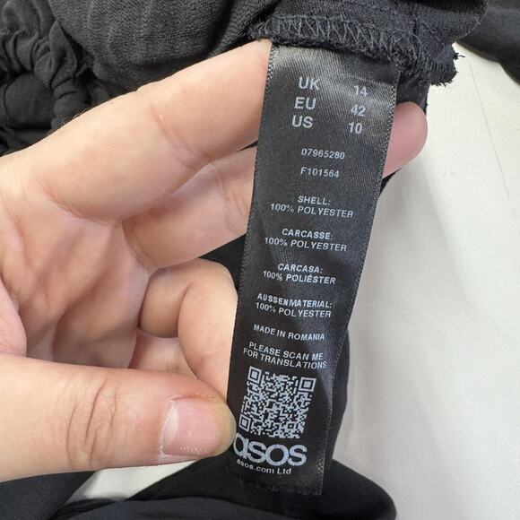 ASOS Blouse Womens 10 Black Tie Front Crop Top Long Bell Sleeve V Neck Wrap - Picture 5 of 7